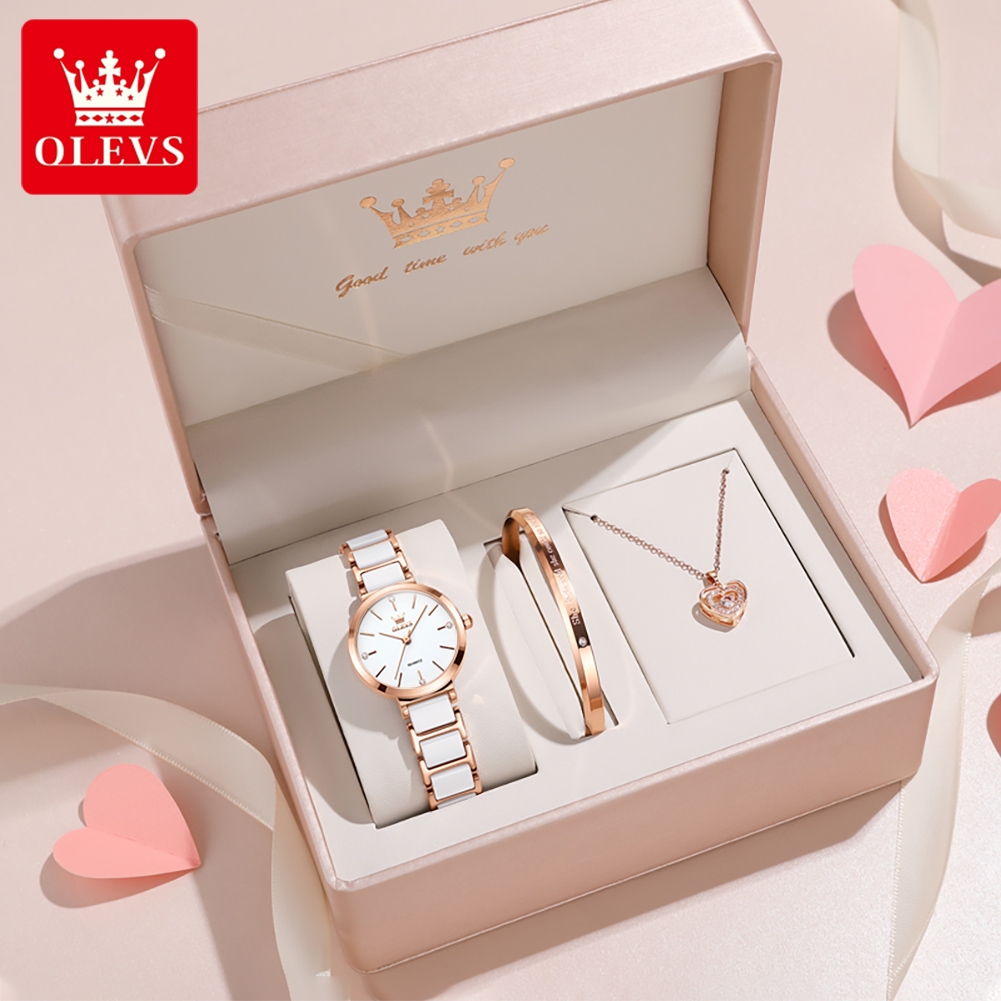 Jewelry For Watches - OLEVSレディース腕時計5877高級エレガントクォーツ腕時計防水夜光セラミックストラップレディース腕時計ブレスレットセットギフトボックス時計