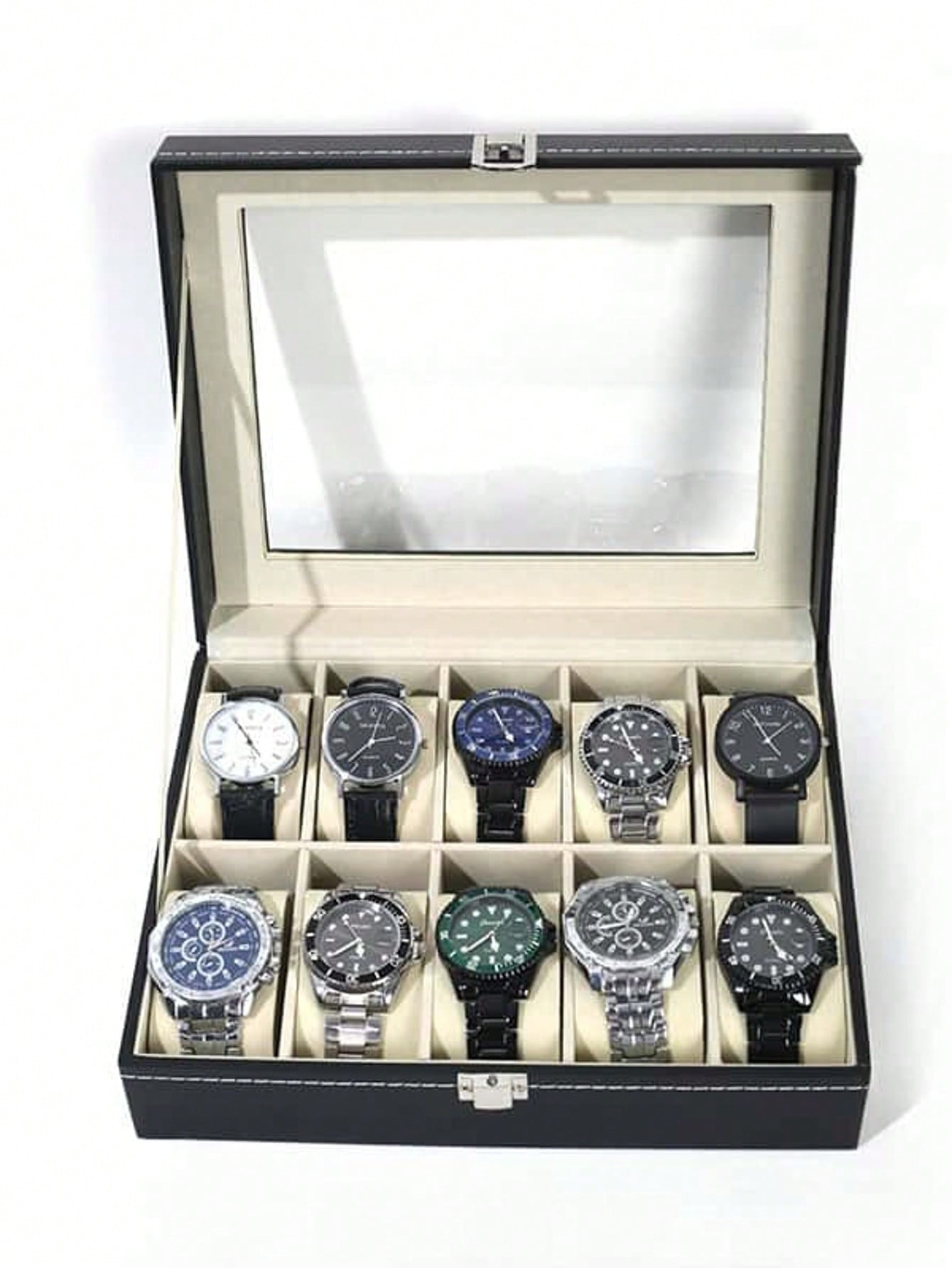 Watch Display Box - ロック付きレザー時計ボックス、大容量時計ディスプレイケース、男性女性用高級ジュエリー収納オーガナイザー、ホームバニティドレッサー