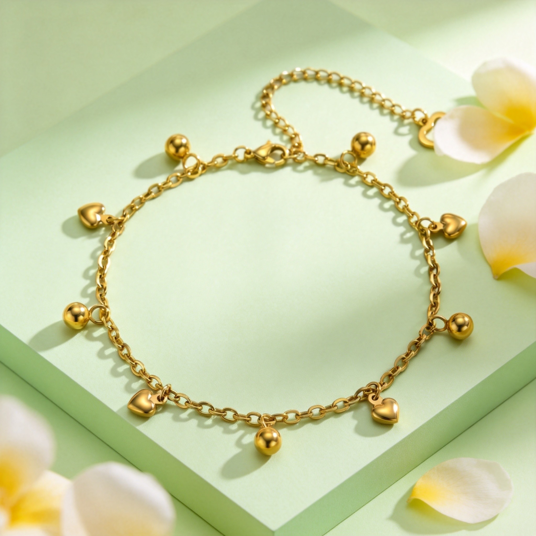 クリエイティブな丸ビーズチェーンハートアンクレット 18Kゴ - Jc Jewelry & Watches Photos のレビューと価格