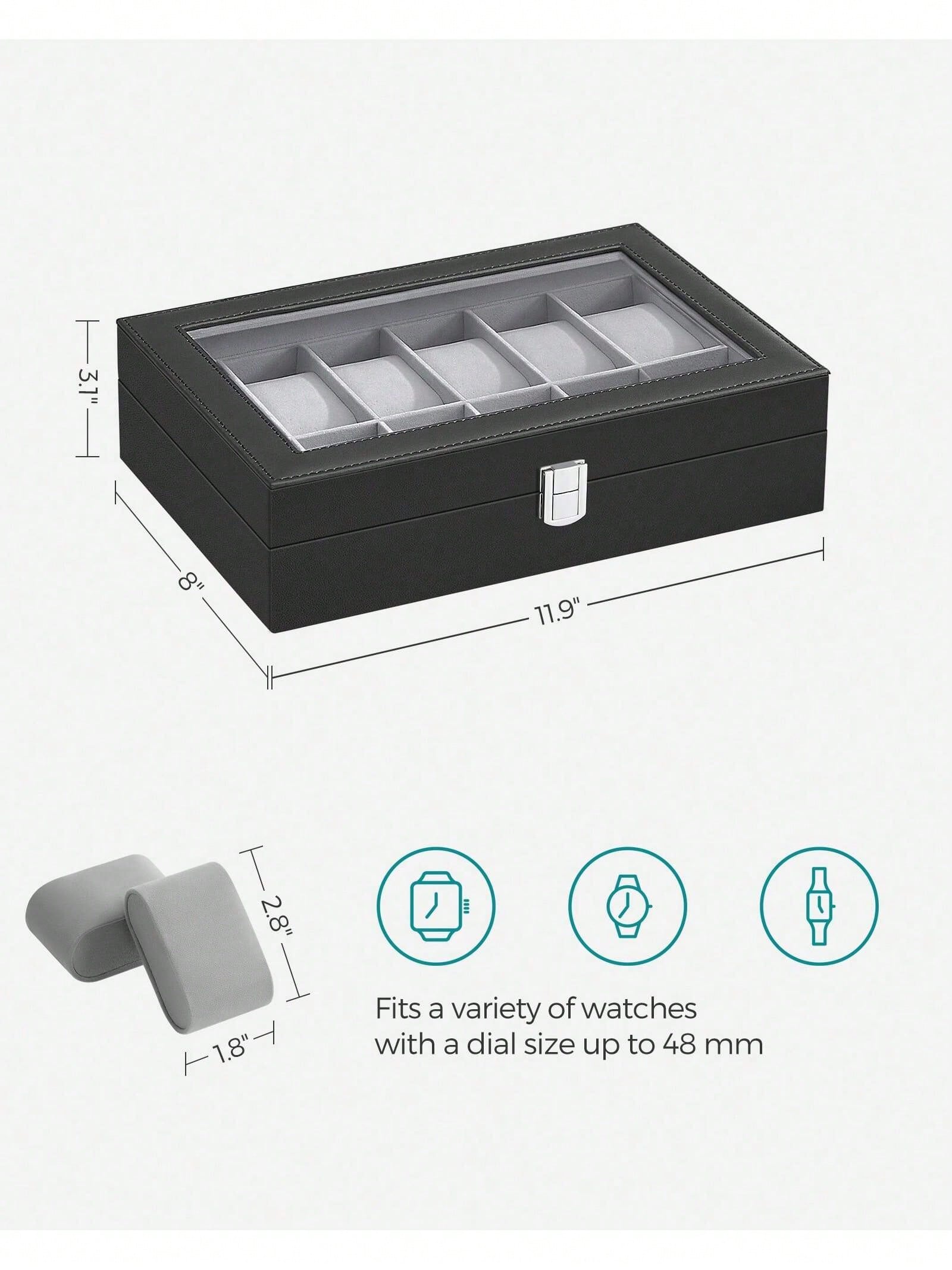 12スロットのロック可能な時計ボックス、ガラス蓋と引き出し付 - Watch Display Box のレビューと価格