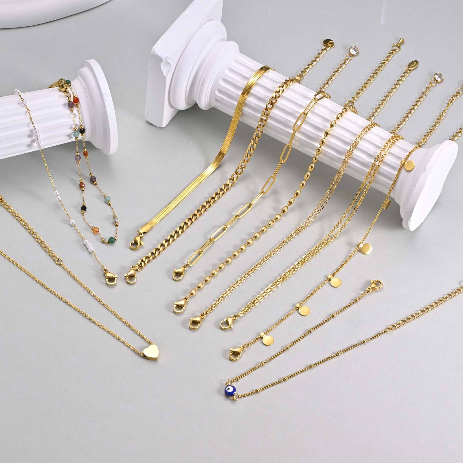 ゴールドメッキレイヤードアンクレットブレスレット、女性用、防 - Jc Jewelry & Watches Photos のレビューと価格